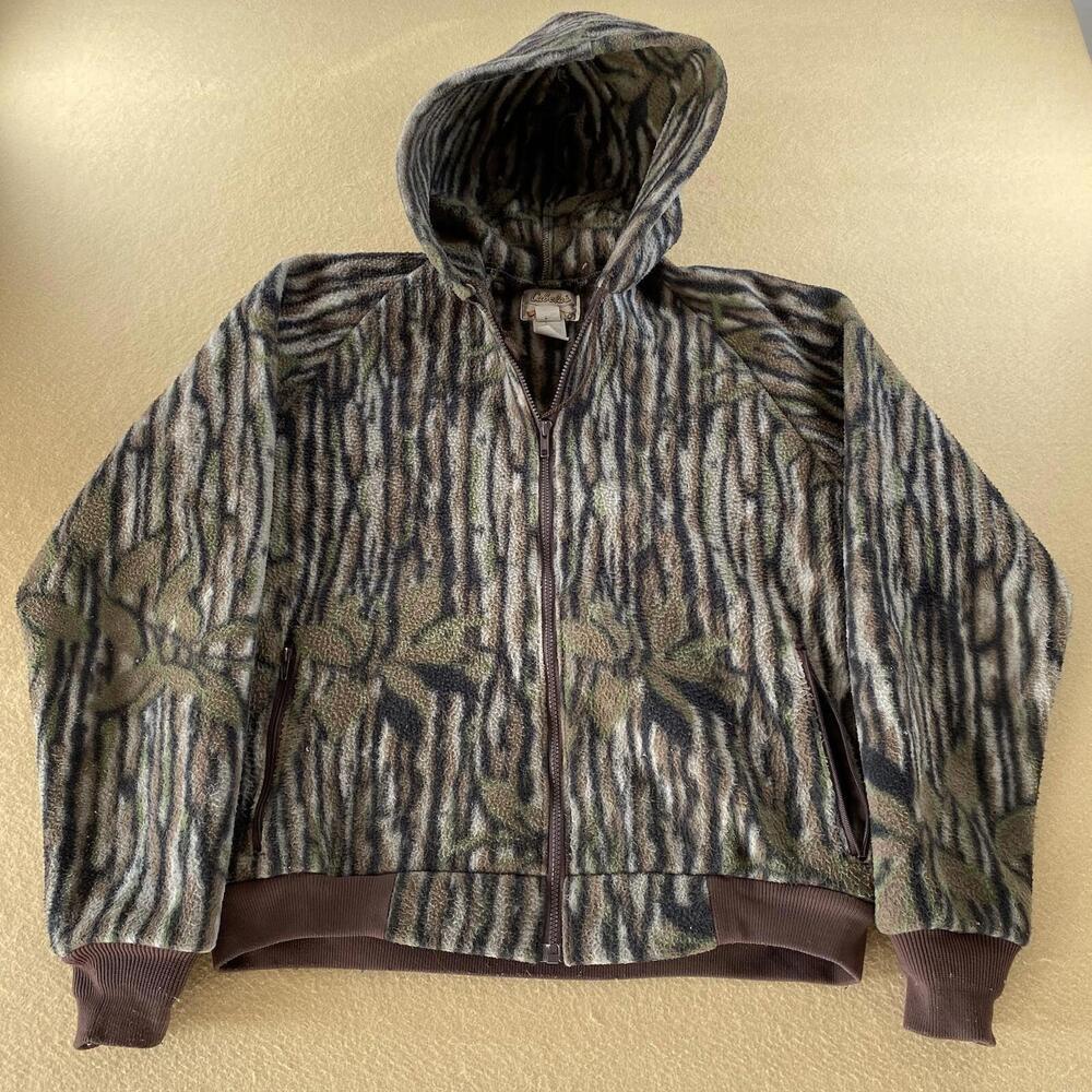 Cabela's TREBARK Fleece Jacket Hoodie MENS LARGE Full Zip Camouflage USA MADE